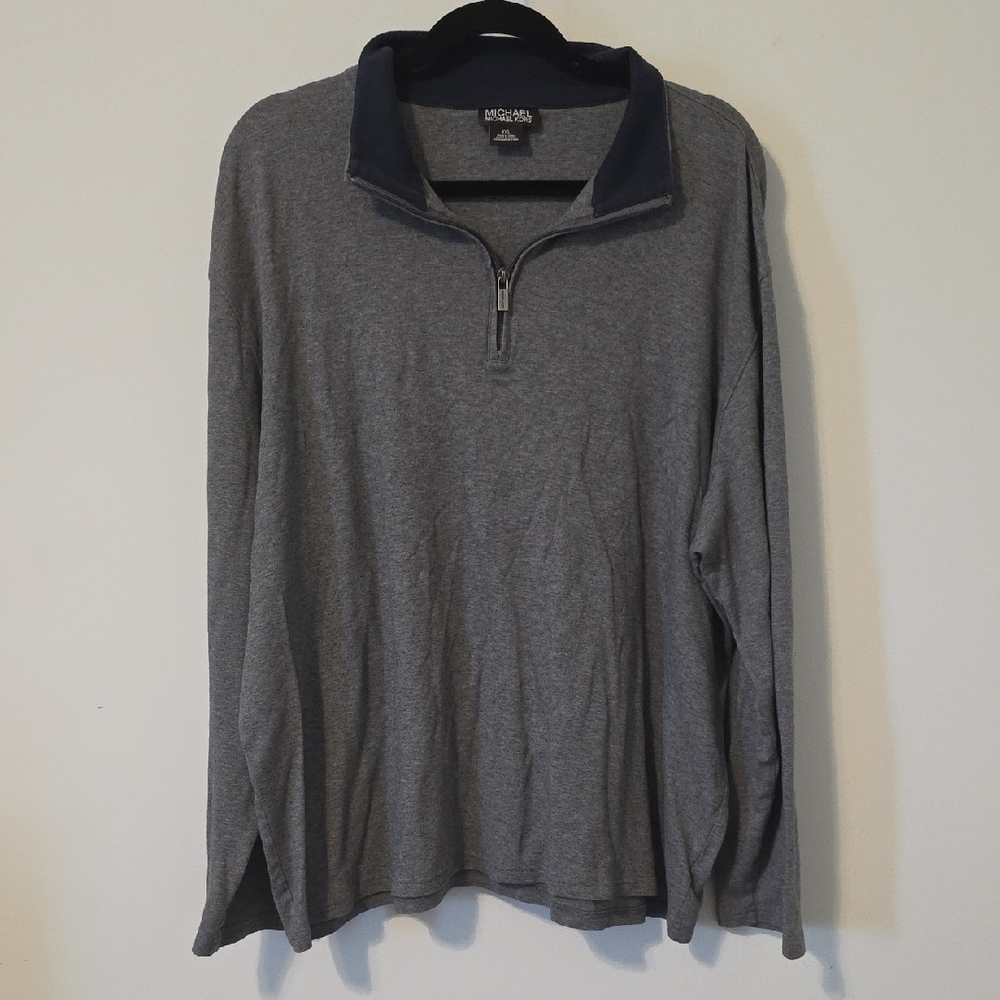 Michael Kors Navy and Gray Quarter-Zip Pullover Mens Sz XXL 100% Cotton